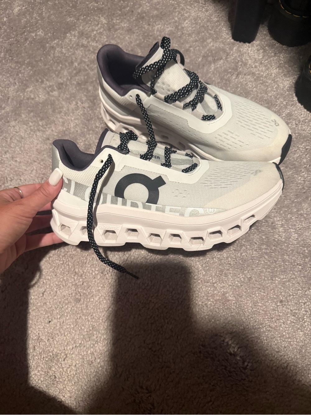 On Running Cloudmonster Sneakers in White and Dark Gray - Only worn twice!!